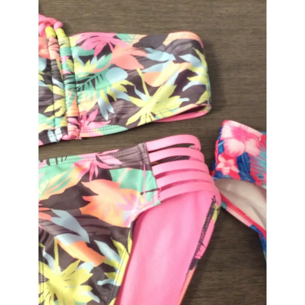 New Girls medium Size 8 Floral 2 Piece Swim Suit Extra Bottom